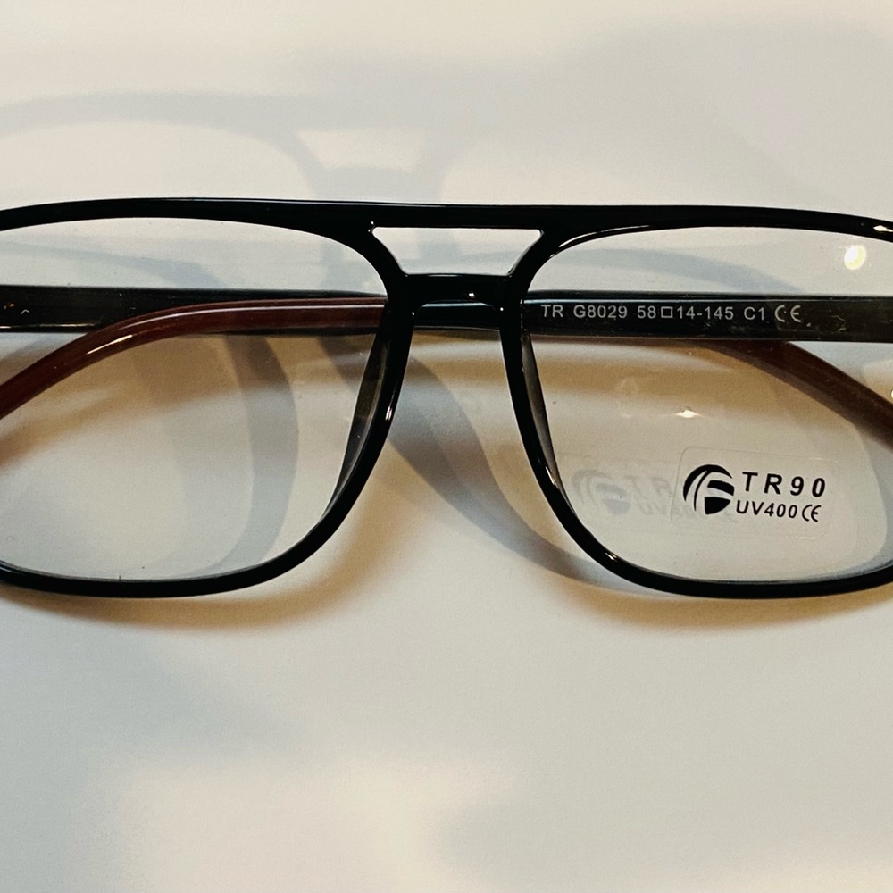 TR90 TRG8029 Black Square Aviator 58/14 Eyeglass Frame
